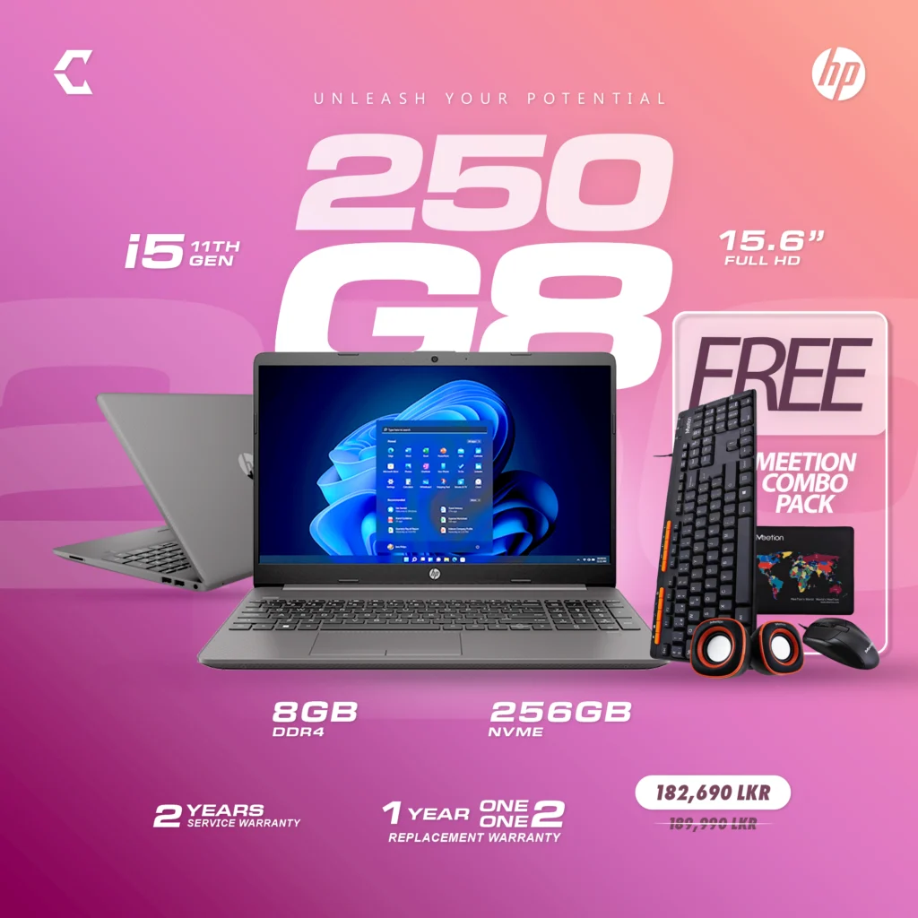HP 250 G8 | i5 11th Gen | 256GB NVME SSD | 8GB RAM DDR4 | 15.6″ FHD Display (FREE Combo Pack)